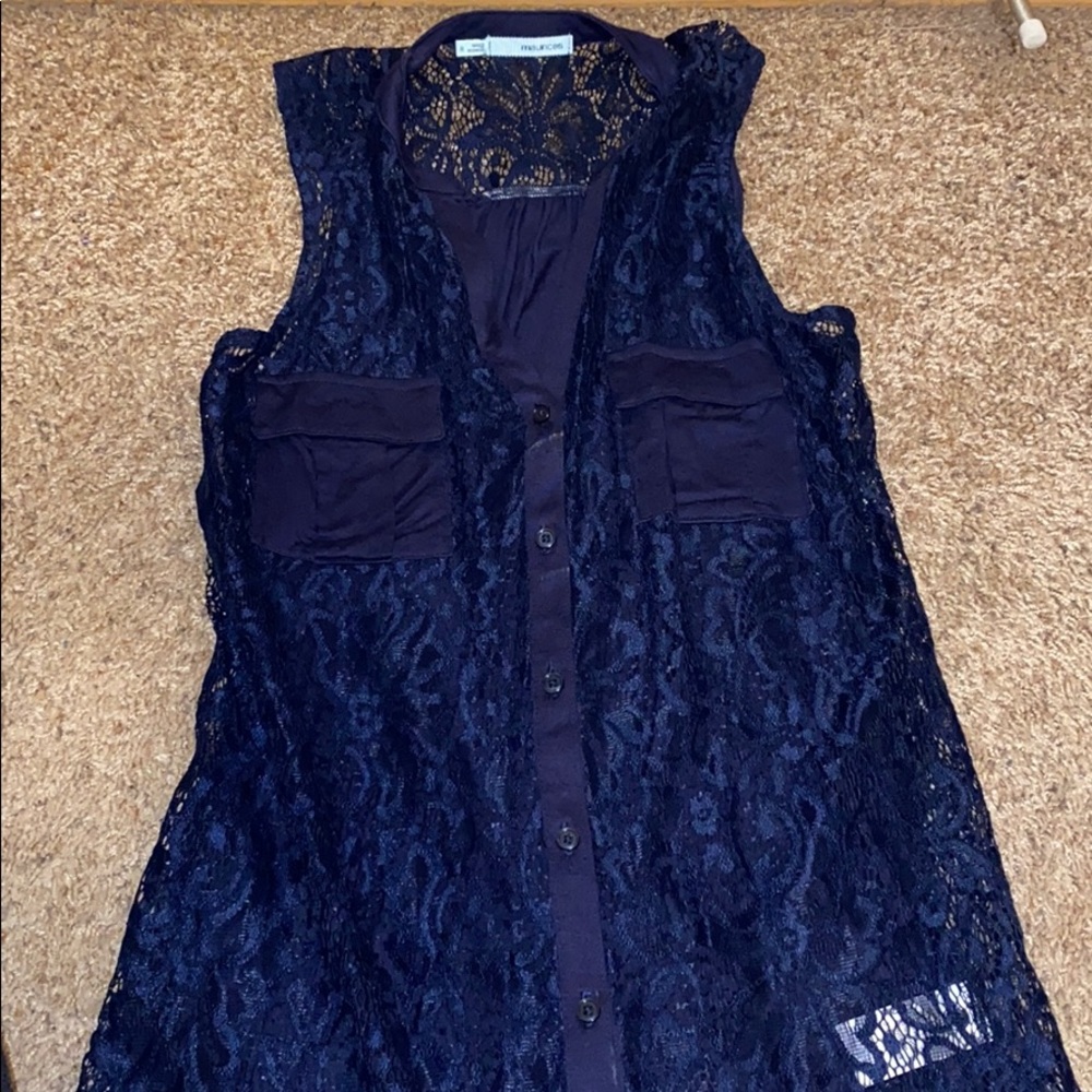 Open lace blouse. Navy blue maybe worn once.